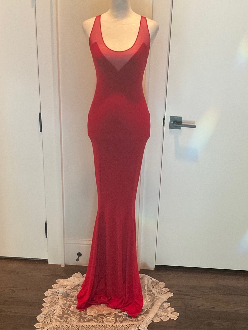 Norma Kamali Red Sleeveless Scoop Neck Maxi Gown
